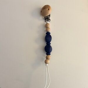 Wooden and Navy Silicone Pacifier Clip